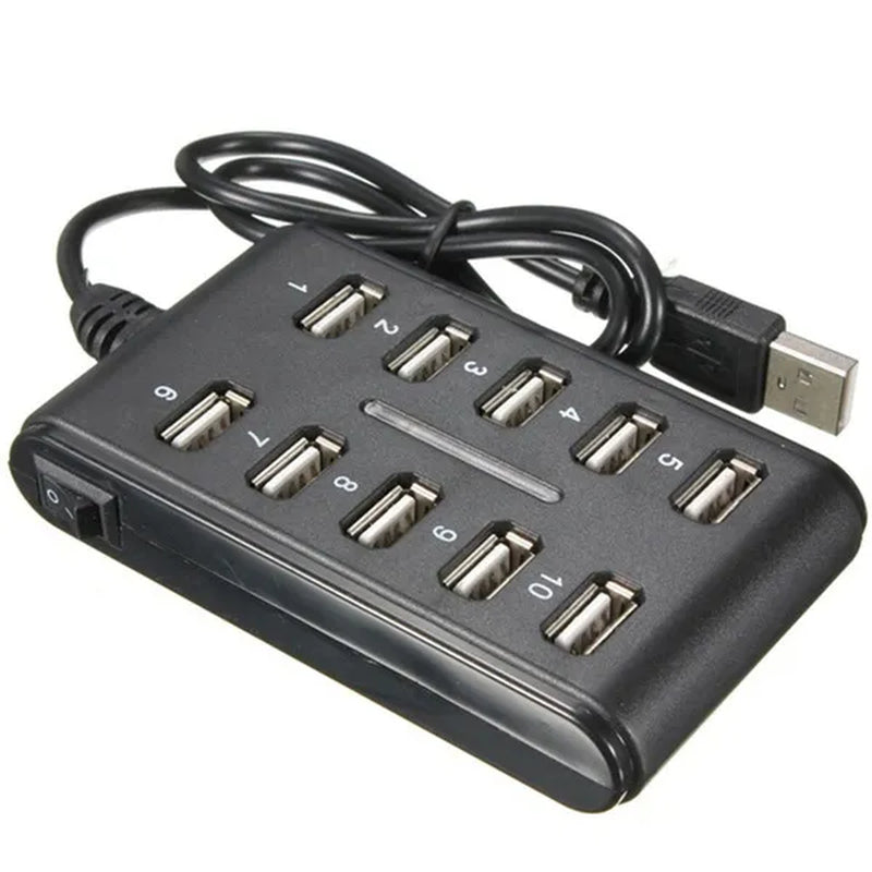 Portable 1PC General Purpose Work Home with Switch ABS Plastic Double Row Ten Port USB HUB