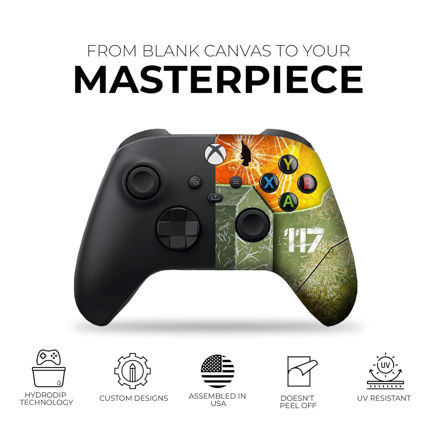 Halo Master Cheif X-Box Controller Wireless Compatible with X-Box One/X-Box Series X/S Proudly Customized in USA with Permanent HYDRO-DIP Printing (NOT JUST a SKIN)