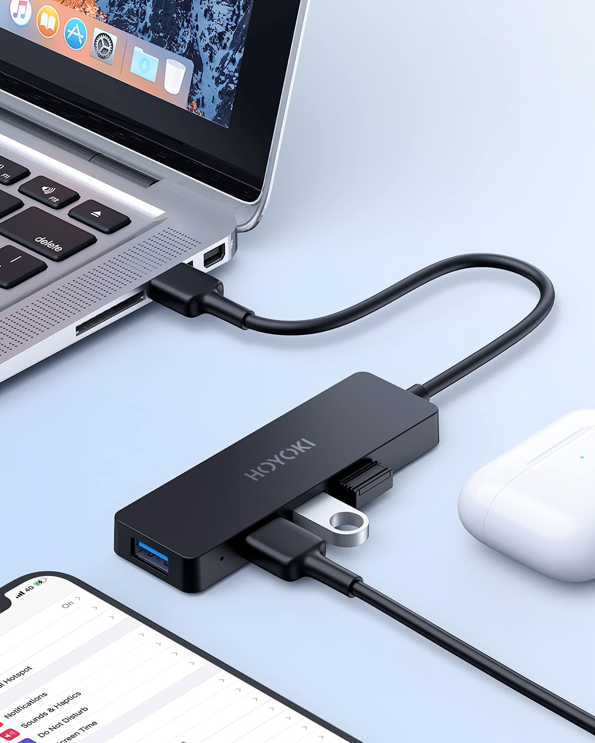 4 Port USB Hub 3.0, Powered USB 3.0 Hub Ultra Slim USB Splitter 5Gbps for Laptop, PC, Macbook, Dell, Surface Pro, XPS, Notebook PC, USB Flash Drives, Mobile HDD, Printer, Camera and More