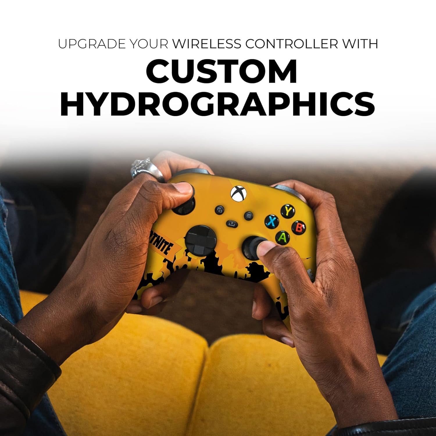 Fortnight Yellow Custom X-Box Controller Wireless Compatible with X-Box One/X-Box Series X/S Proudly Customized in USA with Permanent HYDRO-DIP Printing (NOT JUST a SKIN)