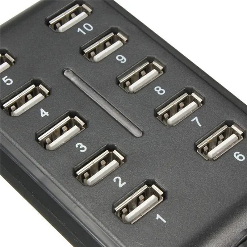 Portable 1PC General Purpose Work Home with Switch ABS Plastic Double Row Ten Port USB HUB