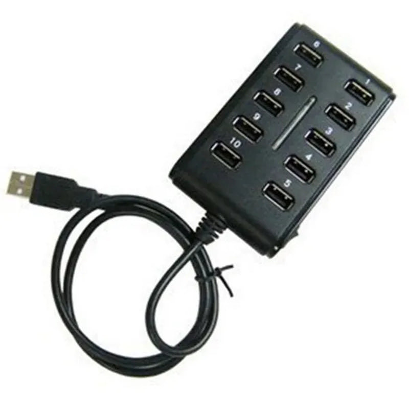 Portable 1PC General Purpose Work Home with Switch ABS Plastic Double Row Ten Port USB HUB