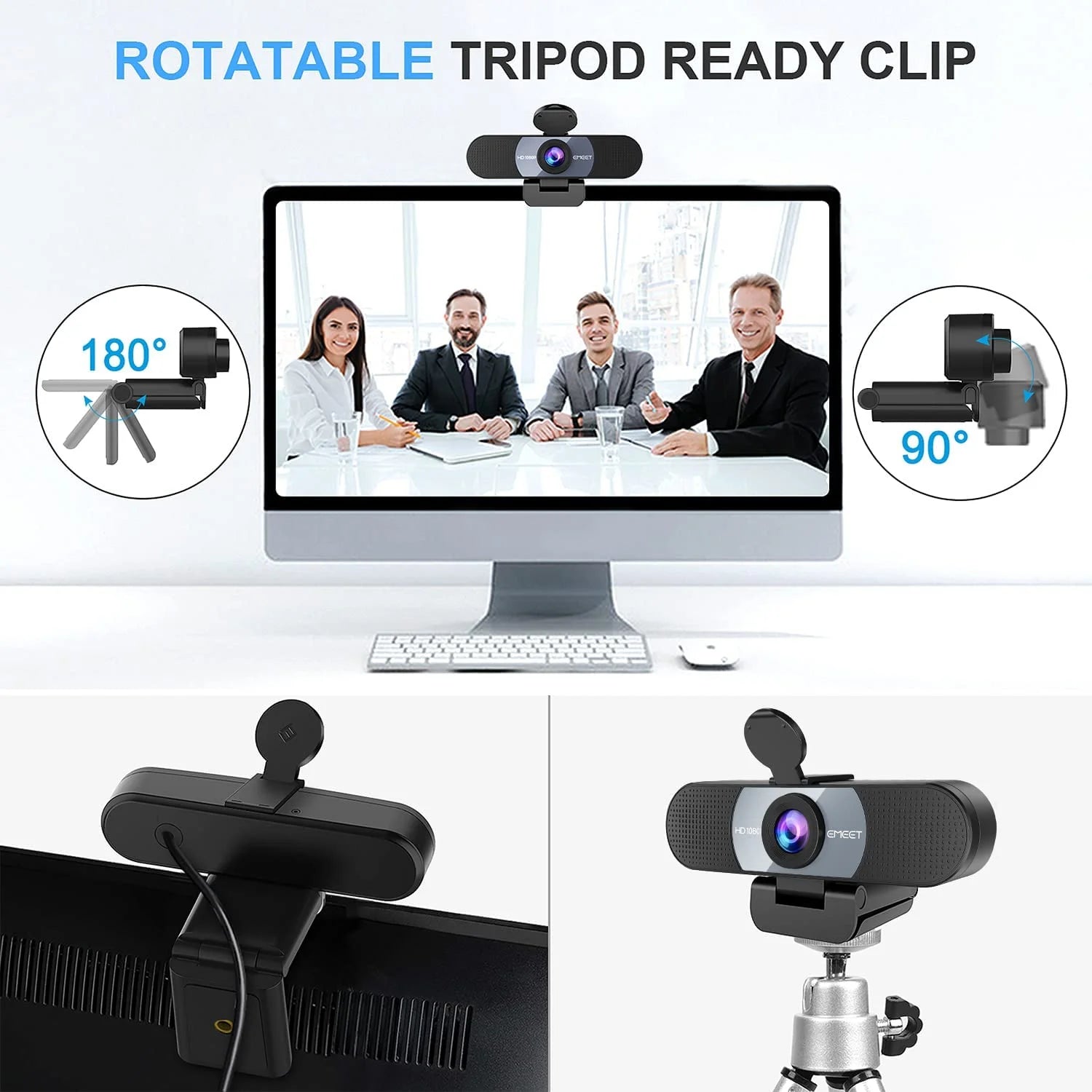 HD 1080P Webcam, 2 Noise-Canceling Mics &Privacy Cover Gray