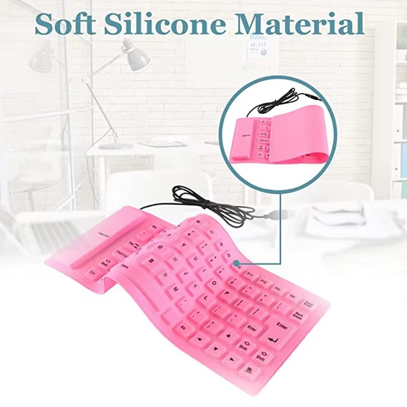 Silicone Mute Soft Keyboard 85-Key Computer Keyboard USB Wired Keyboard Portable Mini Laptop Pc Folding Waterproof Keyboard