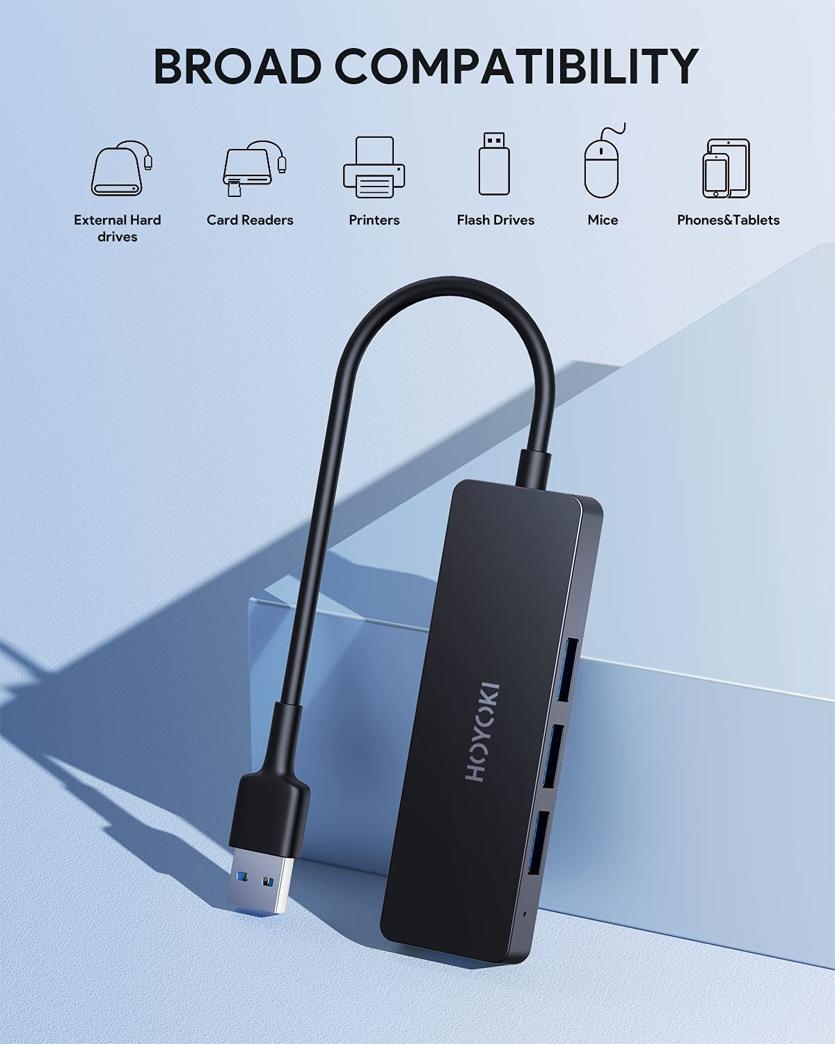 4 Port USB Hub 3.0, Powered USB 3.0 Hub Ultra Slim USB Splitter 5Gbps for Laptop, PC, Macbook, Dell, Surface Pro, XPS, Notebook PC, USB Flash Drives, Mobile HDD, Printer, Camera and More