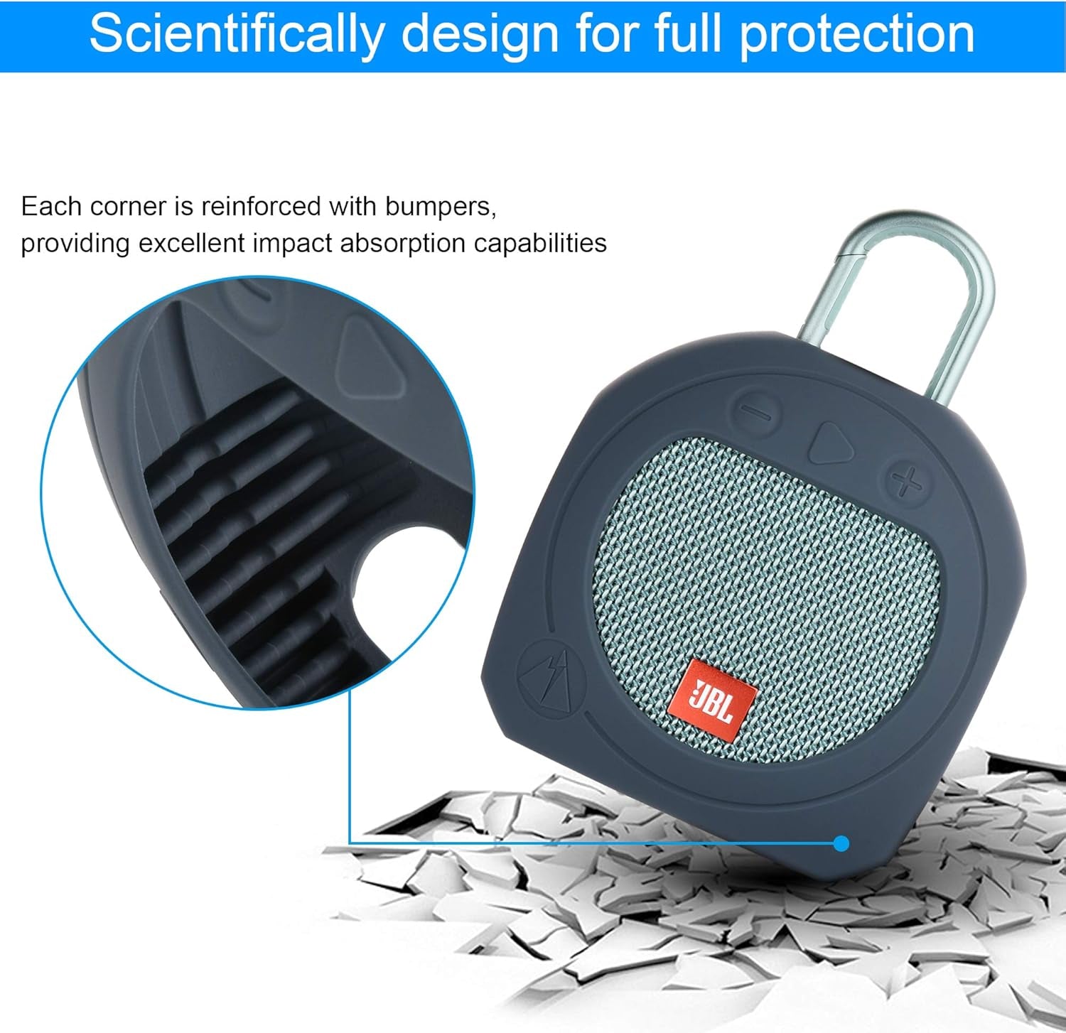 Protective Silicone Stand up Carrying Case for JBL Clip 3 Waterproof Portable Speaker(Blue)