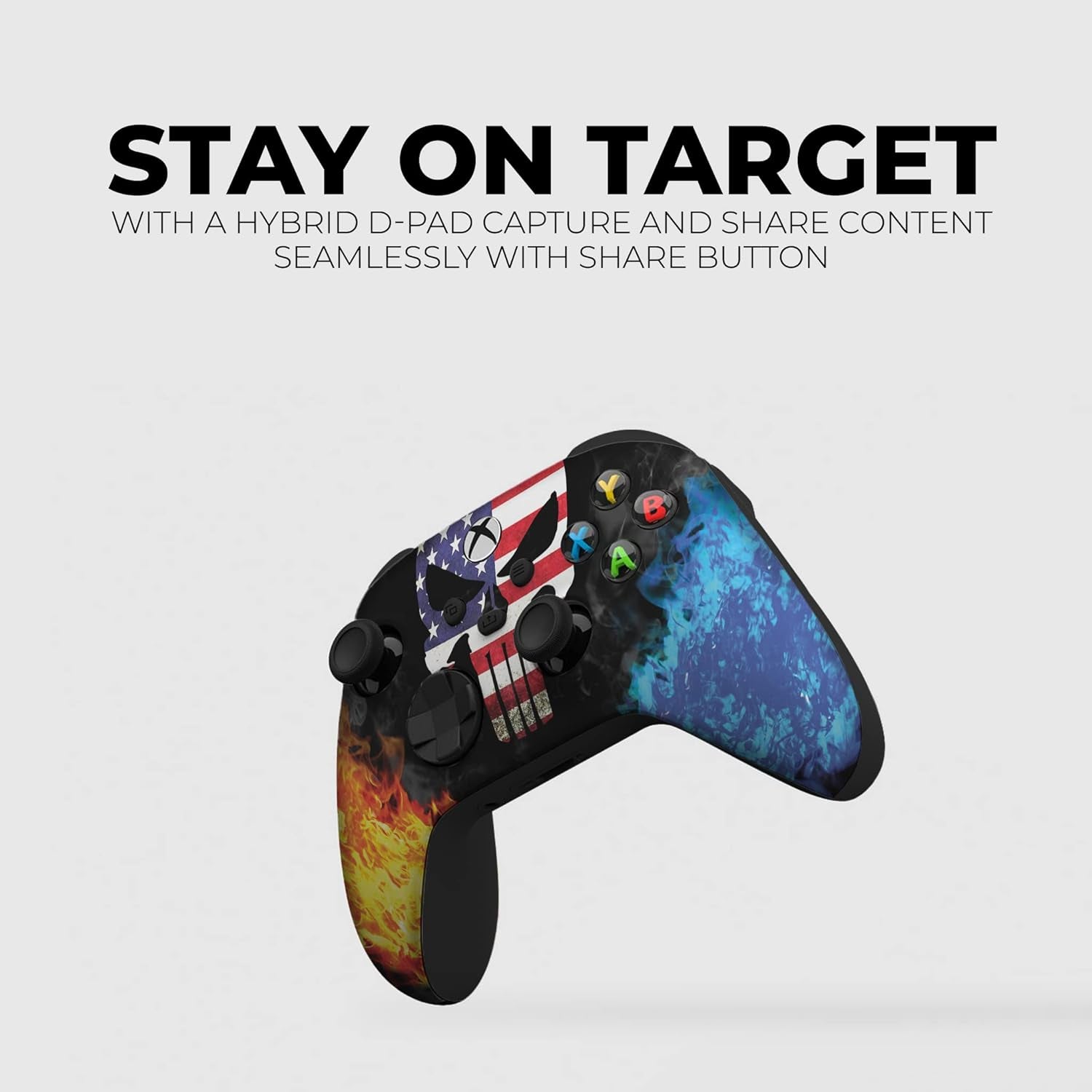 Americcan Warrior Skull Custom X-Box Controller Wireless Compatible with X-Box One/X-Box Series X/S Proudly Customized in USA with Permanent HYDRO-DIP Printing (NOT JUST a SKIN)