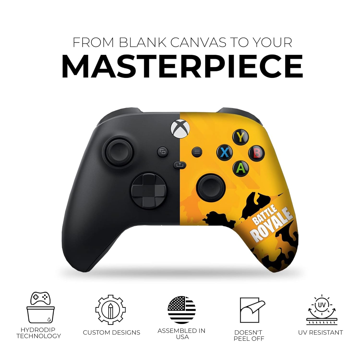 Fortnight Yellow Custom X-Box Controller Wireless Compatible with X-Box One/X-Box Series X/S Proudly Customized in USA with Permanent HYDRO-DIP Printing (NOT JUST a SKIN)