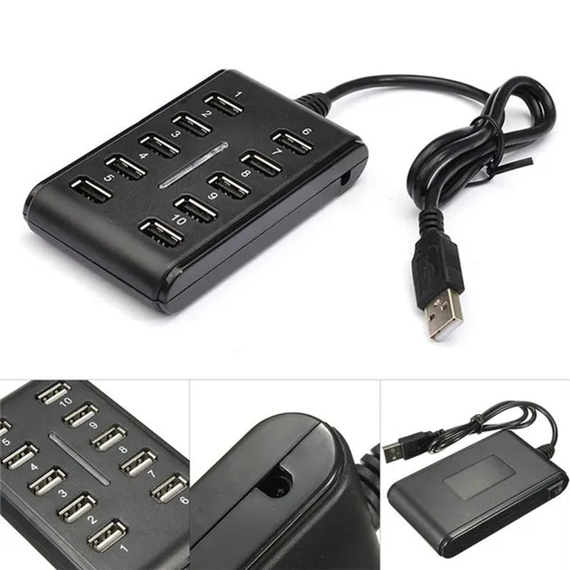 Portable 1PC General Purpose Work Home with Switch ABS Plastic Double Row Ten Port USB HUB