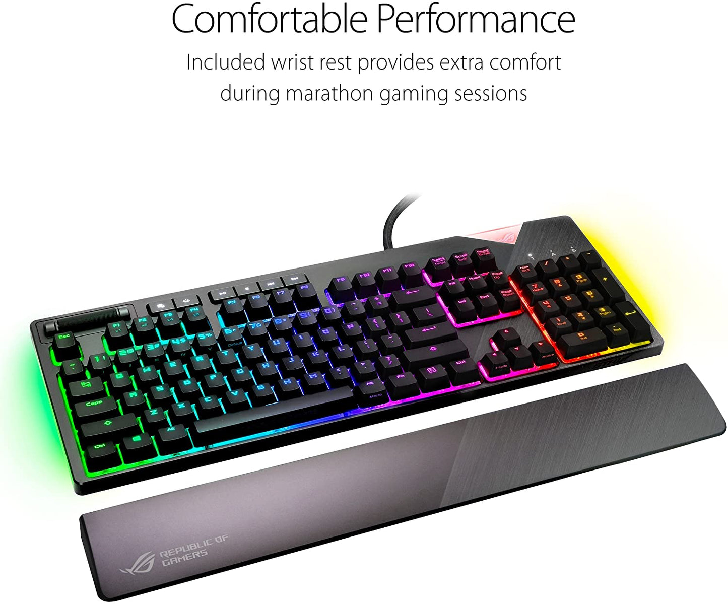 ROG Strix Flare (Cherry MX Brown) Aura Sync RGB Mechanical Gaming Keyboard with Switches, Customizable Badge, USB Pass through and Media Controls