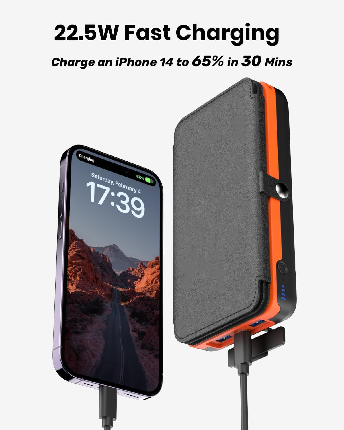 Solar Charger 27000Mah, 22.5W Fast Charging Solar Power Bank 4 Solar Panels Portable Phone Charger PD QC 4.0 USB C External Battery Pack for Iphone Samaung Ipad Outdoor