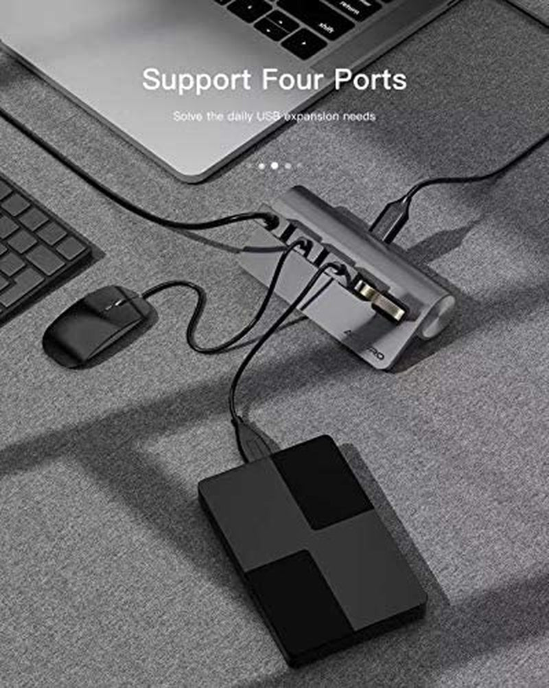 Premium Quality Computer USB Port Expander – 4 Ports Portable USB Hub - Compatible with Macbook, Windows, Imac, Hard Drive, and PC – High-Speed 3.0 USB HUB (Space Grey)