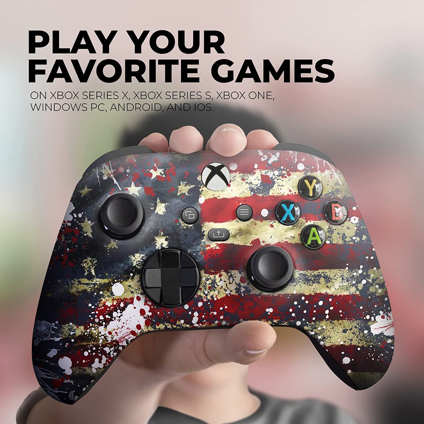 Tattered Flag Custom X-Box Controller Wireless Compatible with X-Box One/X-Box Series X/S Proudly Customized in USA with Permanent HYDRO-DIP Printing (NOT JUST a SKIN)