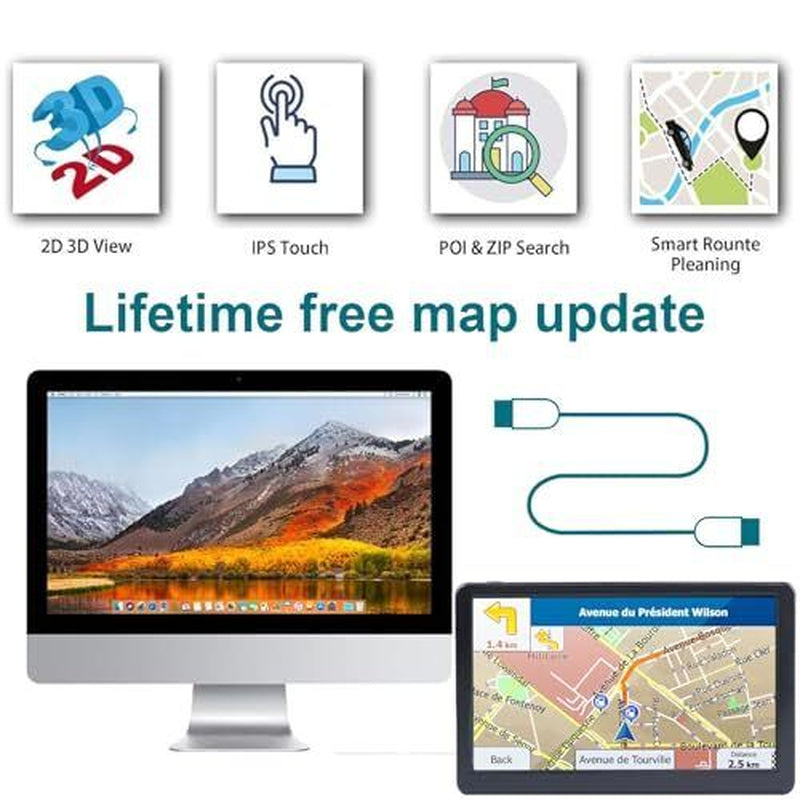 GPS Navigator for Car, Truck GPS 7 Inch Touch Screen, Latest 2024 Maps Black