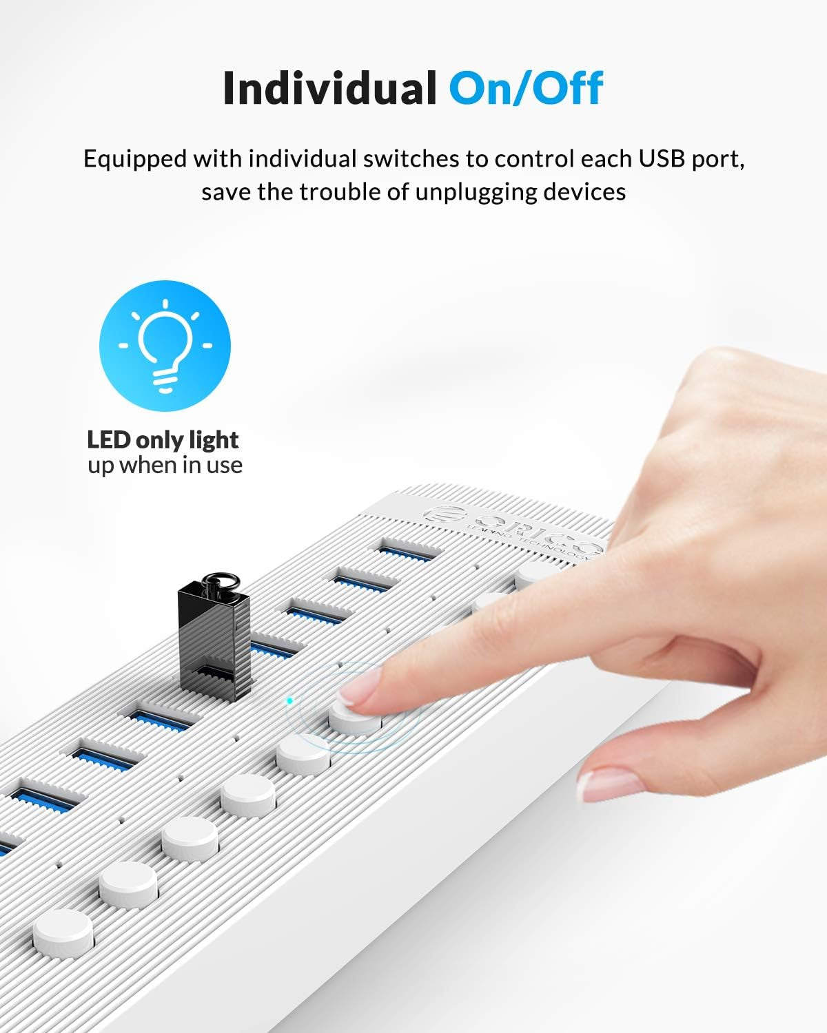 Powered USB Hub 3.0, 16 Ports USB Charger Hub Splitter with 12V/6.5A AC Adapter, Individual On/Off Switches for Desktop Computer, PC, Imac, Mobile HDD, Flash Drive