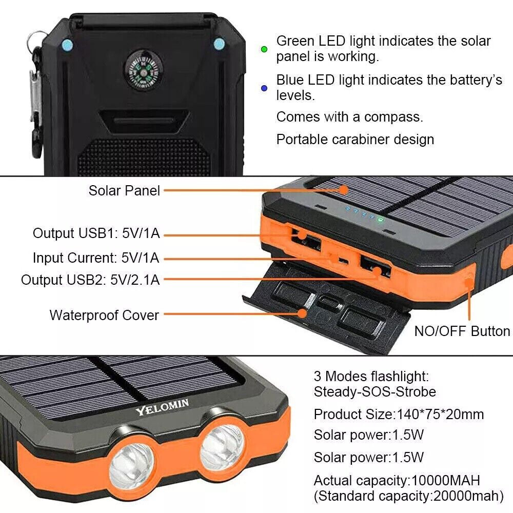 Super Solar Power Bank Charger USB Portable Charger Power Bank for Cell Phone